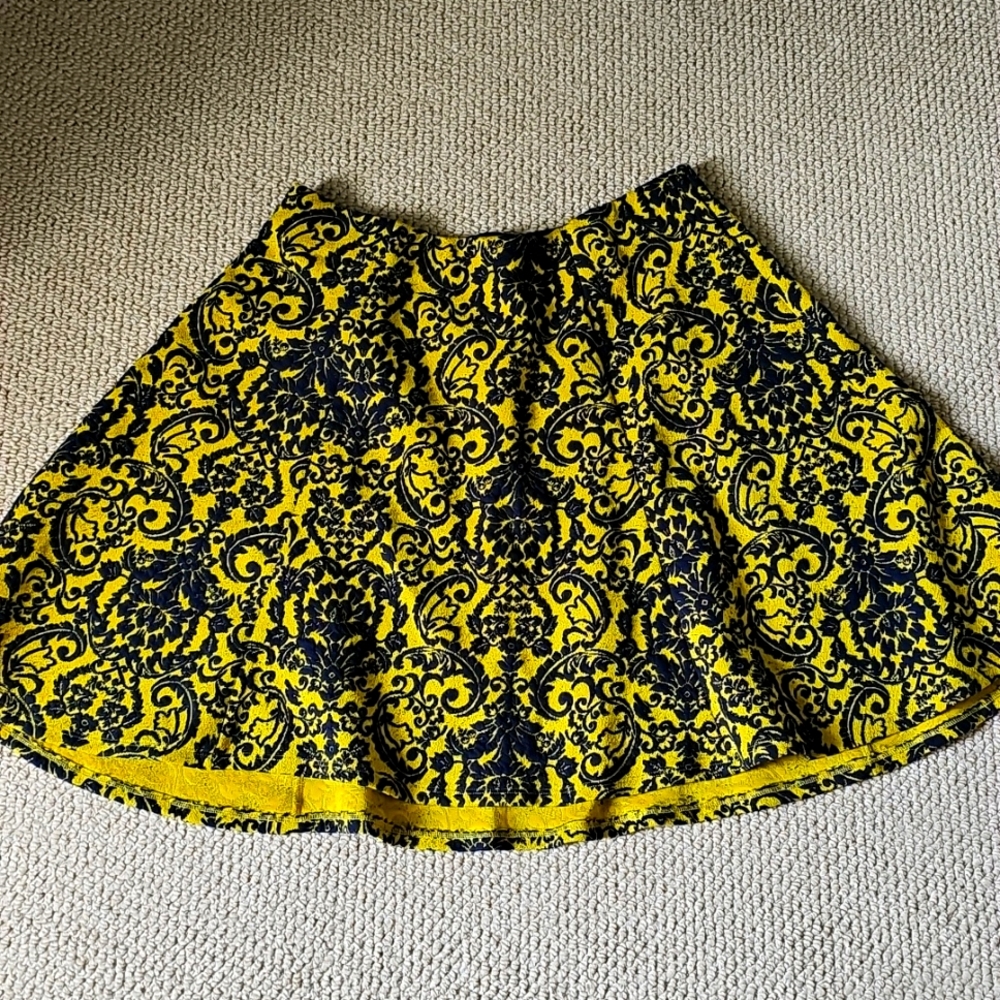 Anthropologie Yellow and Black Patterned Skirt